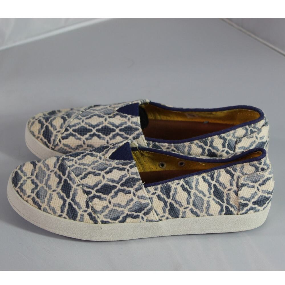 TOMS Womens Blue White Slip On Espadrille Flats Casual Canvas Shoes Size 9 US - Picture 2 of 6